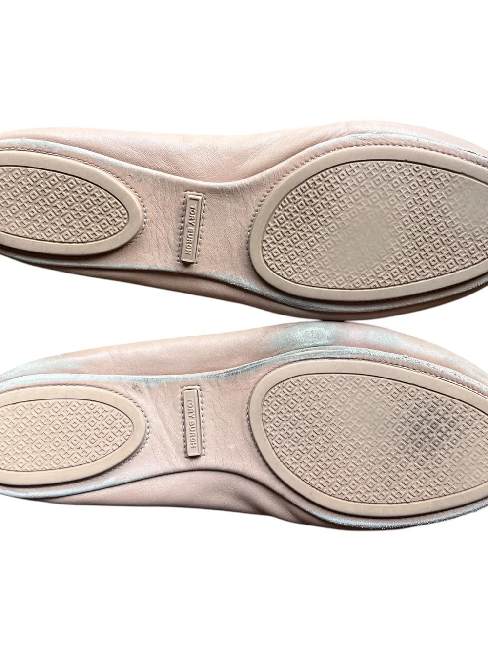 Tory Burch Blush Leather Logo Round-Toe Ballet Flats
